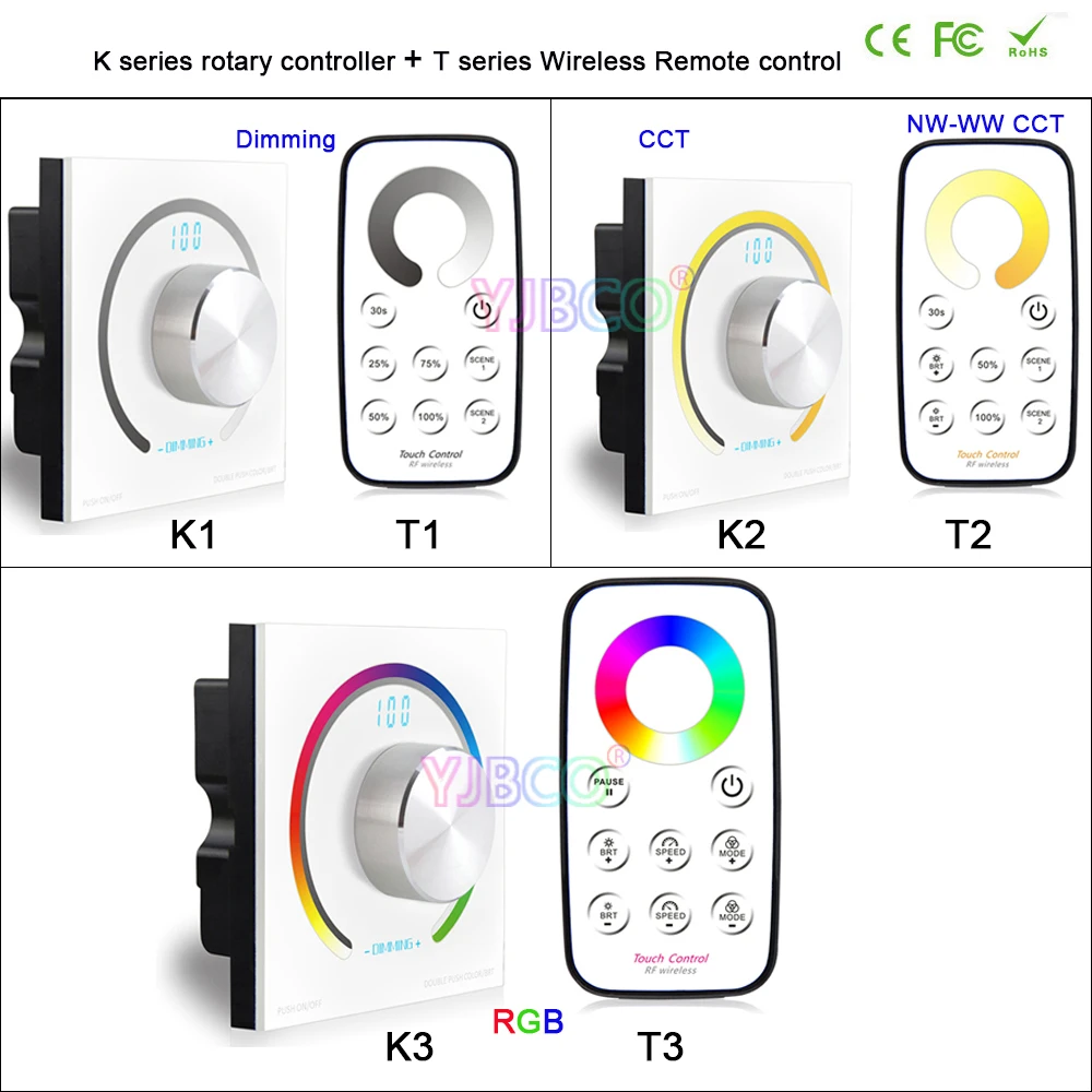 interruptor de parede montado cor unica cct controle de dimmer rotativo rgb e controle remoto sem fio rf para led stirp bc 01