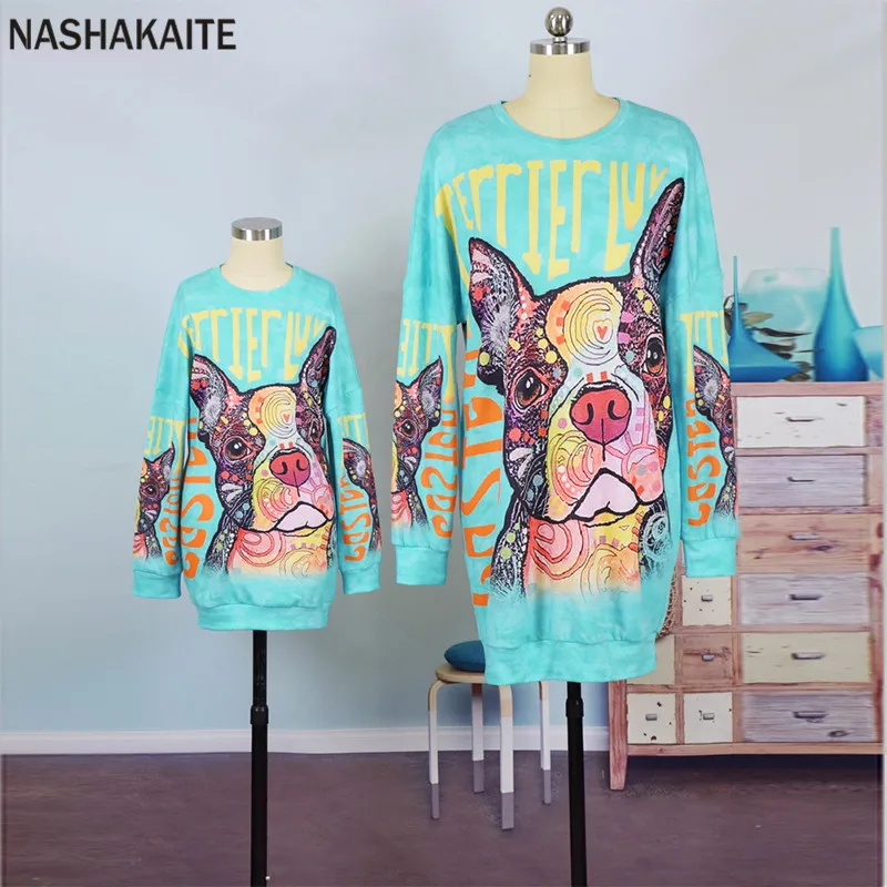 NASHAKAITE Mother and daughter clothes Digital Cartoon Print Family Sweatshirt Mommy and me Clothes Family Matching Clothes