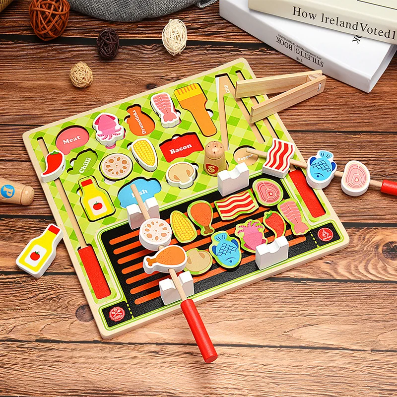 Puzzle Di legno Giocattoli di Generi Alimentari Cucina Enfant Falso Cibo In Miniatura Barbecue Da Cucina di Cottura Supermercato Educativi Per Bambini Giocattolo Gioco del Gioco