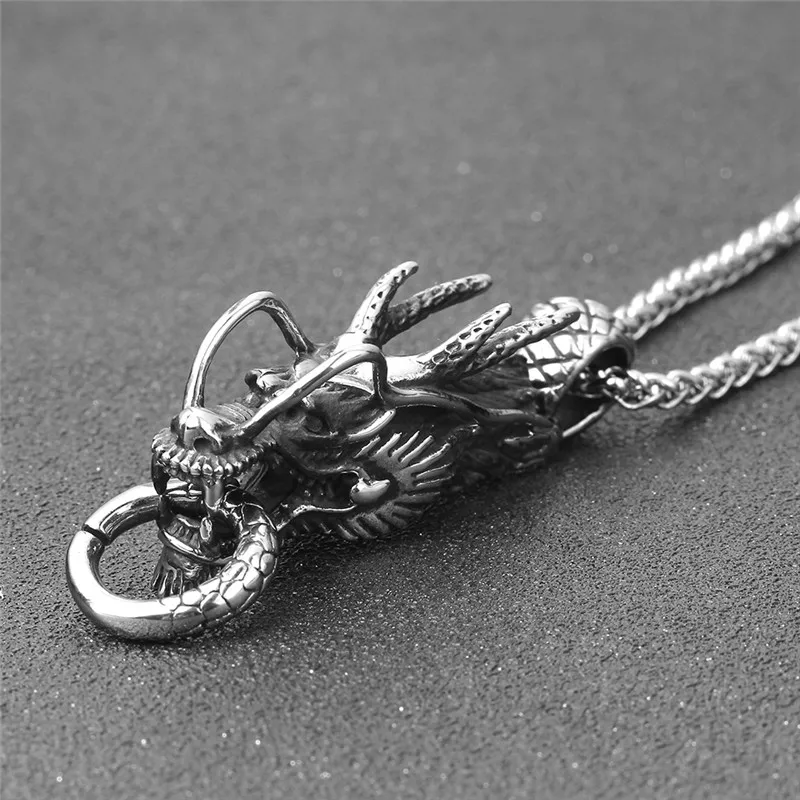 ZORCVENS 2023 New Punk Retro Jewelry Silver Color Dragon Pendant Necklace Stainless steel for Man Gift Drop Shipping