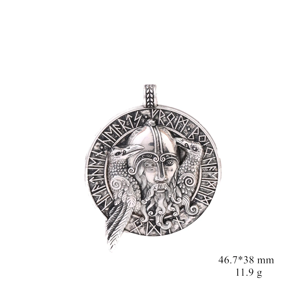 Dawapara Coin Necklaces with Odin\'s Figure and Two Raven Pattern Charms and Pendants Vintage Norse Jewelry for Men