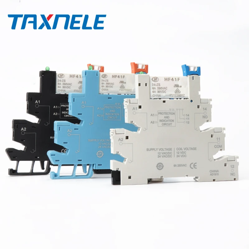 HF41F 12V 24V Integrated PCB Mount Power Relay With Relay Holder Voltage Contact Relay Module Set DIN RAIL