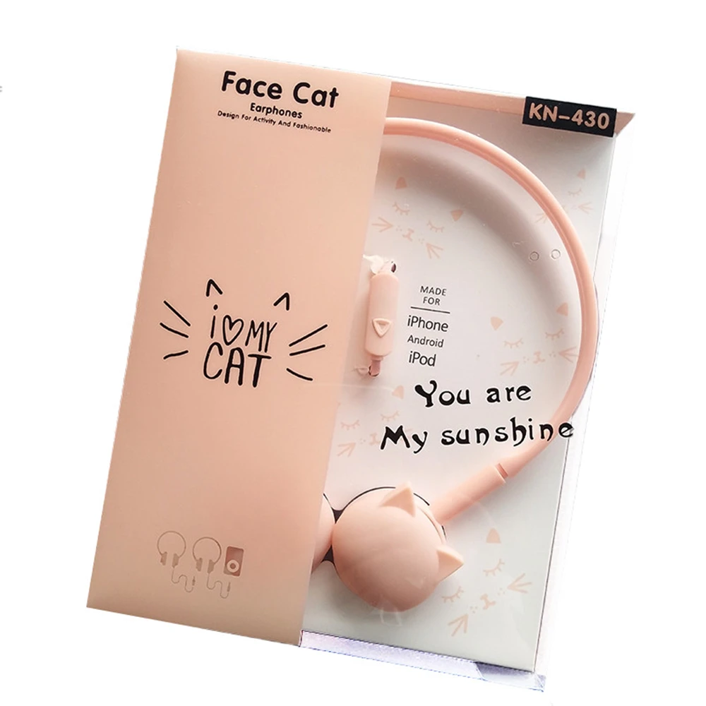 Cute Face Cat Headphones Over-Ear Music Stereo Headphone With Microphone Headset for Mobile Phone Ipod MP3 Child Students Gifts