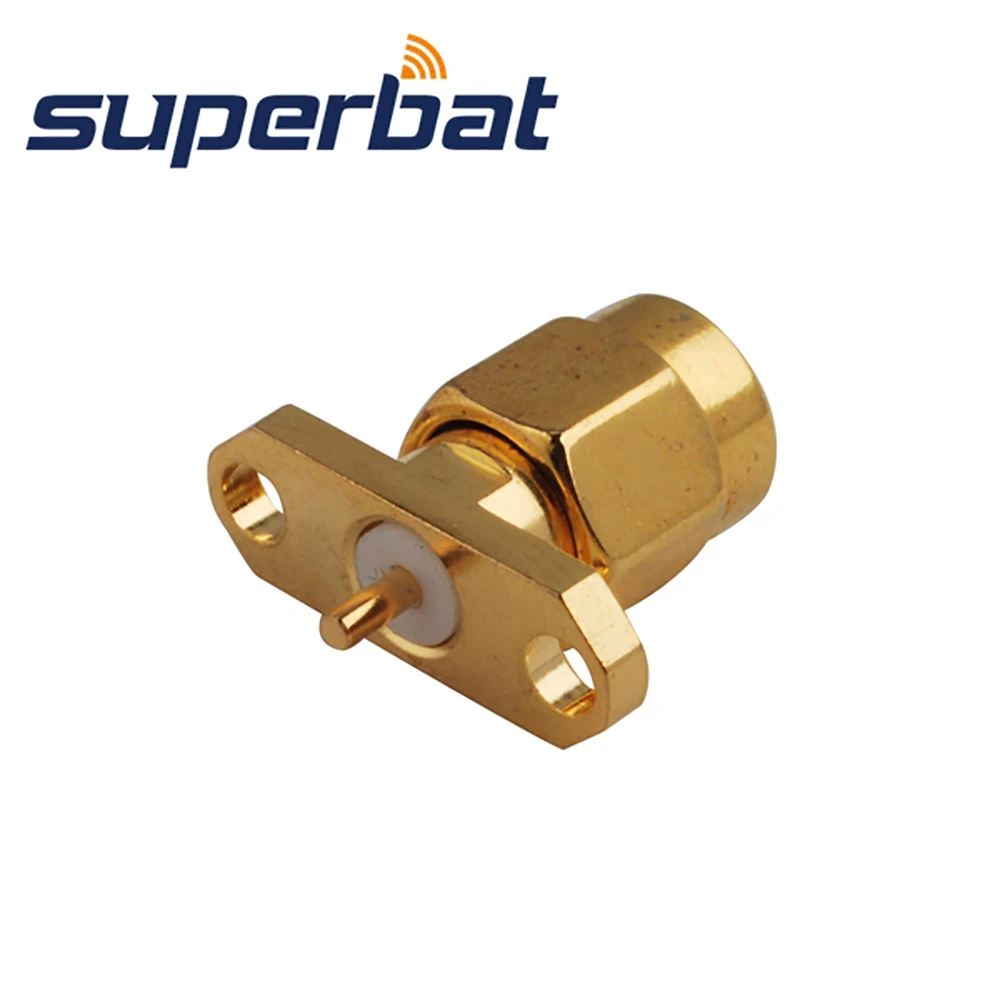 Superbat 10pcs SMA 2 hole Panel Mount Male with Solder Post Terminal Gold RF Connector