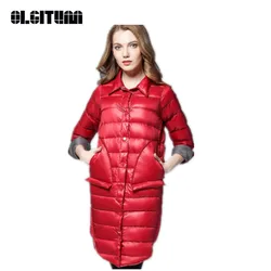 New OLGITUM 2020 Winter Jacket Women Long Sleeve Slim Fashion Down Long Warm Winter Jacket Femme DP033