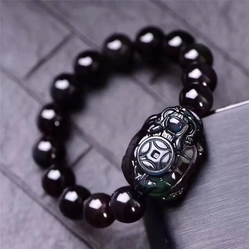 Natural Stone Rainbow Eye Obsidian Dragon Turtle Beads Bracelet Men\'s Bracelet 8-12mm Leading Turtle Bracelet For Women Jewelry