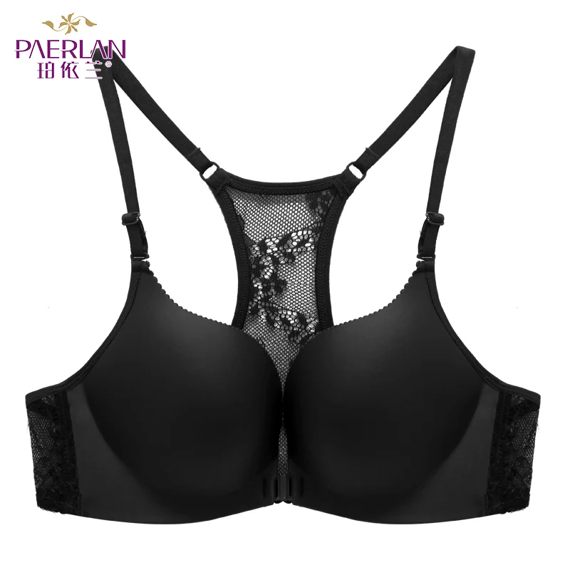 PAERLAN Front Closure Wire Free bra comfortable non-trace small breasts Push Up sexy h back backless underwear Lace Solid Cup