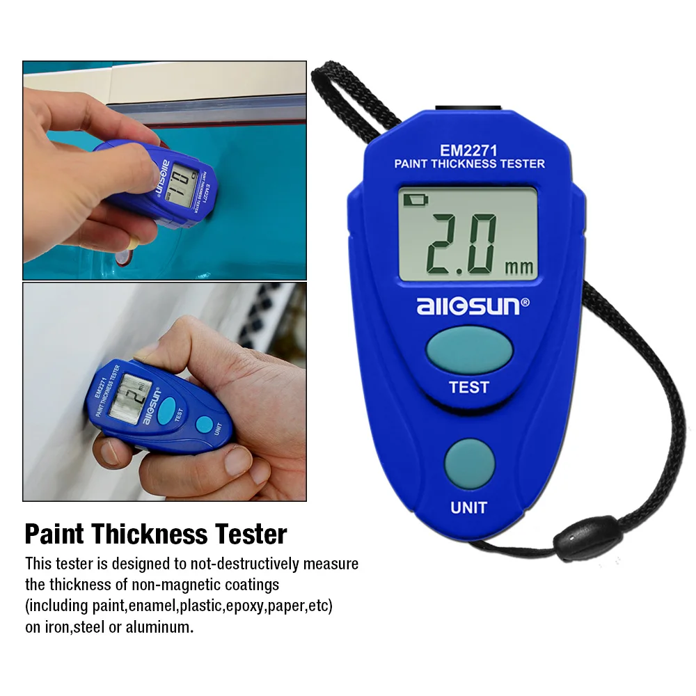 ALLOSUN EM2271 EM2271A Digital Mini Automobile Thickness Gauge Car Paint Coating Tester Meter LCD Display