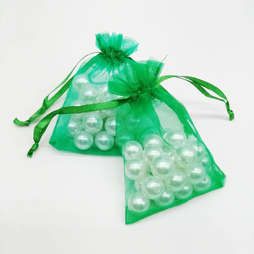 100pcs Organza Bags Grass Green Organza Gift Bags For Jewelry Packaging Display Christmas Wedding Jewelry Storage Drawstring Bag