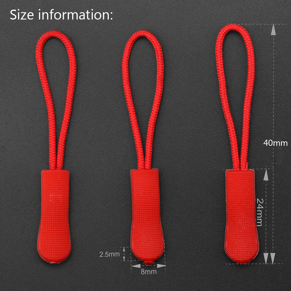 10pcs Zipper Sliders Pull Puller End Fit Rope Tag Fixer Zip Cord Tab Replacement Clip Buckle Travel Bag Suitcase Tent Backpack