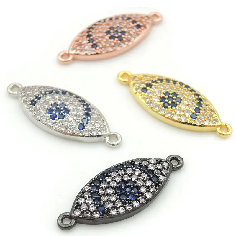 20*8*3mm Micro Pave Clear&Blue CZ Eye Connector Fit For Women As DIY Bracelets Accessory