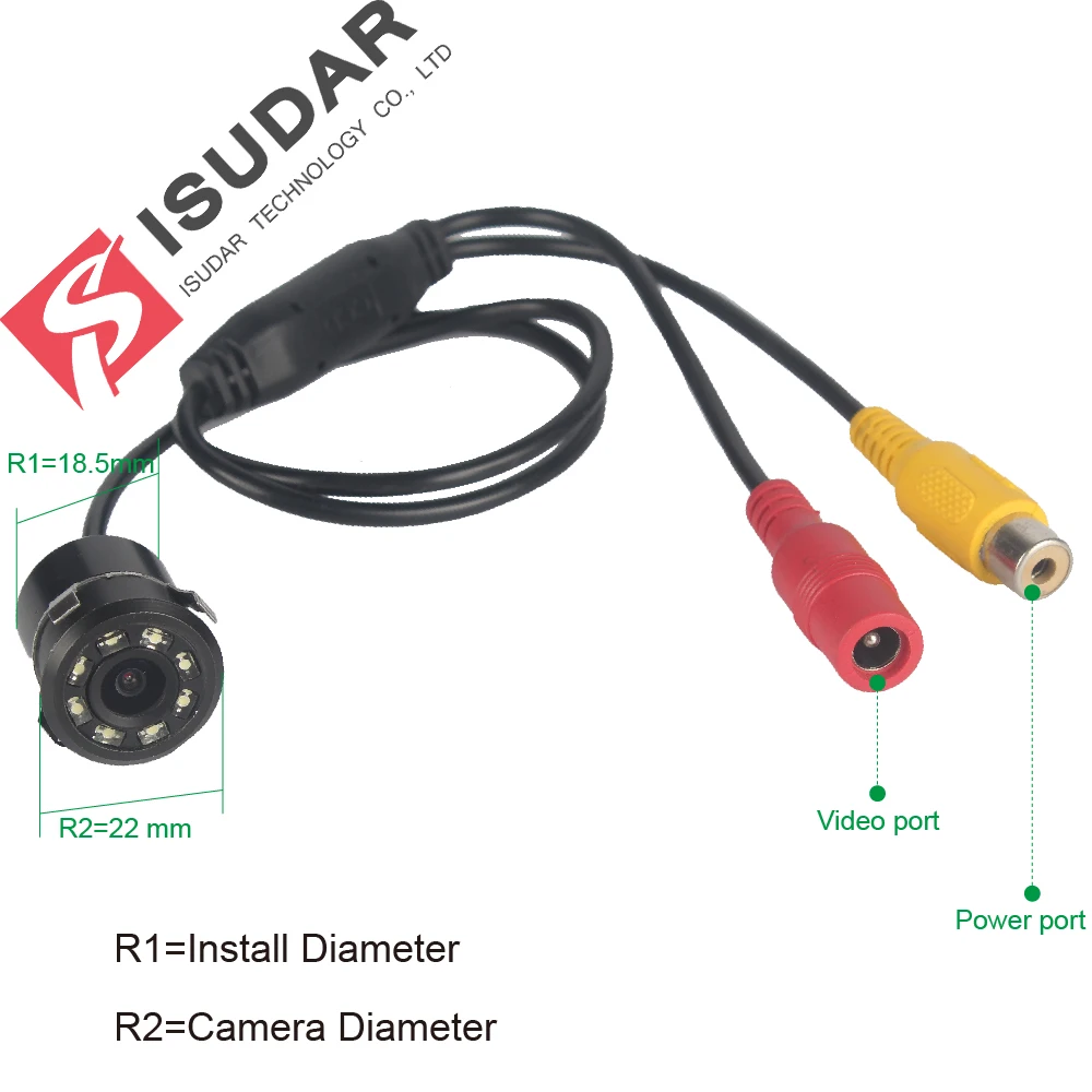 Isudar Reverse Camera Security 8 LED HD Waterproof Rear Camera Night Vision DC 12V Shockproof Parking Camera Anti jamming