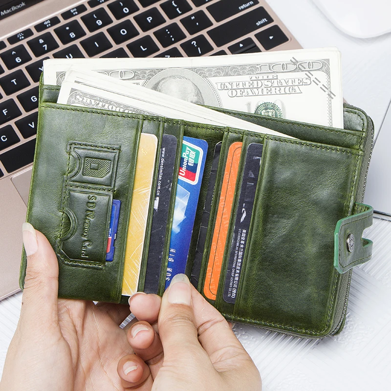 Contact\'s Wallet Women Zipper Genuine Leather Short Wallets Quality Coin Purse Women Hasp Button Purse With Credit Cards Holder