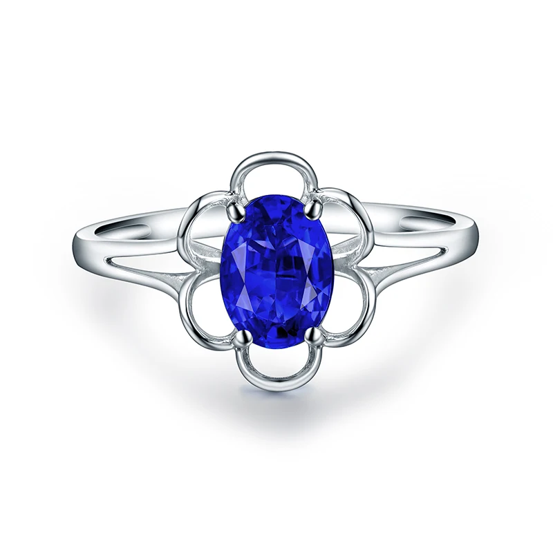 

LANMI Lady Tanzanite Rings Pure 14Kt White Gold Oval Tanzanite Ring Simple Design Flower Shape Gemstone Jewelry Women Rings