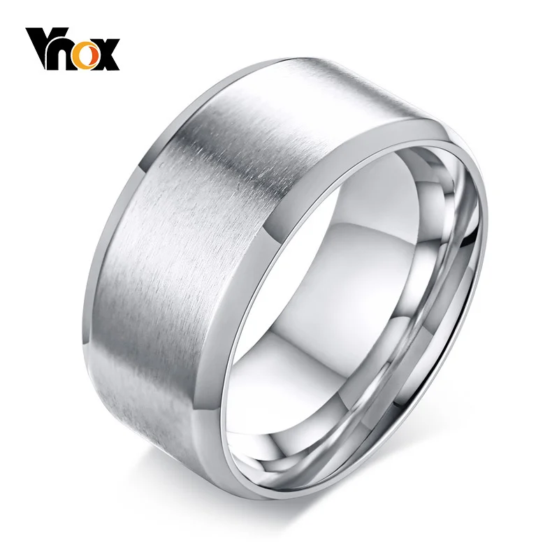 Vnox Basic Men\'s Wedding Bands Ring 10mm Stainless Steel Matte Finish Beveled Polished Edge Comfort Fit