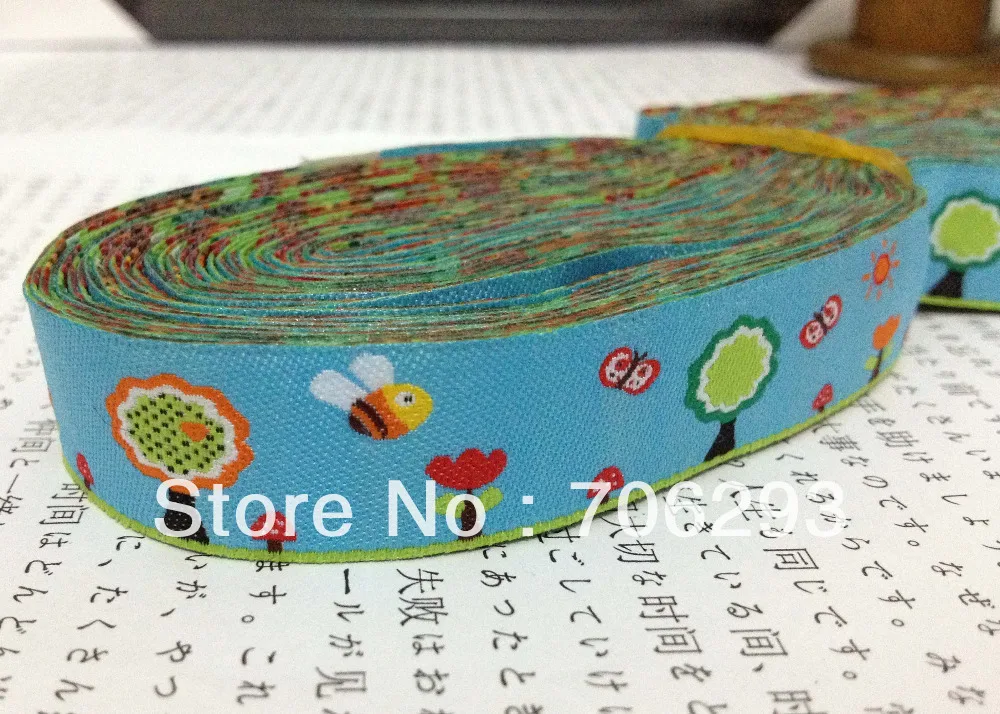 ZERZEEMOOY wholesale 5/8 '(16 mmx10yards) 100% Polyester Woven Jacquard Ribbon blue Little bee The butterfly  lace