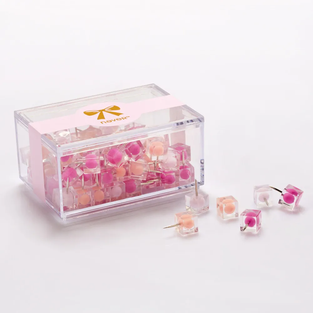 80pcs Colorful Transparent Push Pins Clear Plastic Mini Thumb Tacks in Reusable Acrylic Box for Office Home Boards Decoration