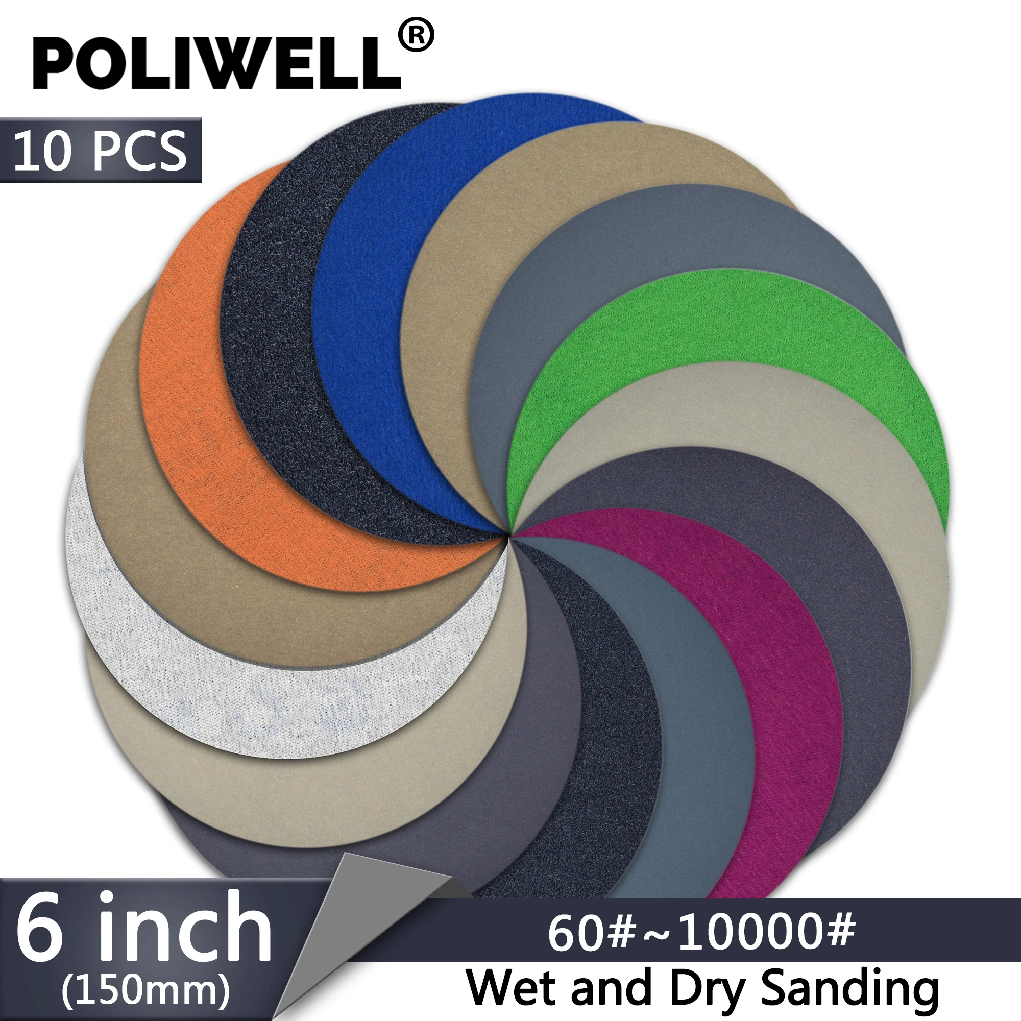 

6 Inch Sandpaper 10Pcs 150mm Polishing Paper 60-10000 Grit Wet and Dry Silicon Carbide Flocking Sanding Discs Car Sander Paper