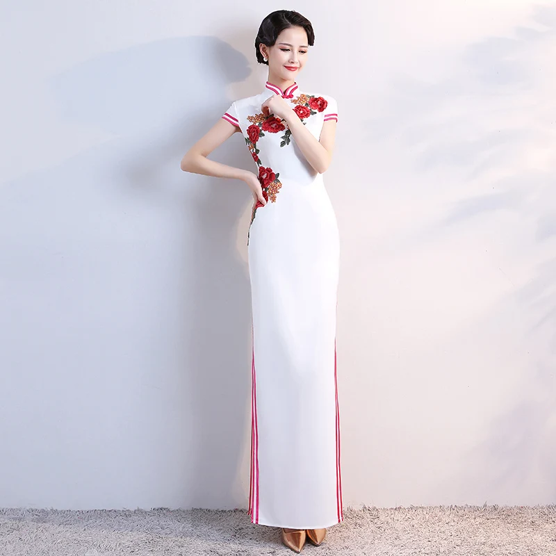 Old Shanghai 5XL Formal Cheongsam Wedding Party Dress Oriental Evening Dress Chinese Women Long High open fork Qipao