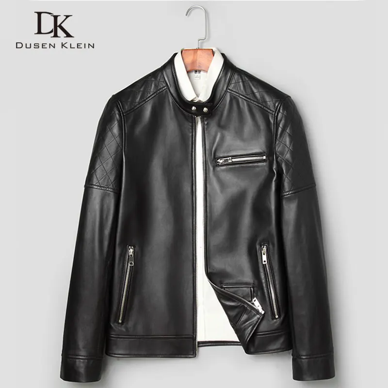 Men Autumn Genuine Leather Jacket Dusen Klein Brand Luxury Outerwear Black/Slim/Simple Business Style/Sheepskin Coat DK017