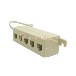 Beige Color 5 Way Outlet 6P4C RJ11 RJ12 Telephone Phone Modular Jack Line Splitter Adapter 1-in-5-out