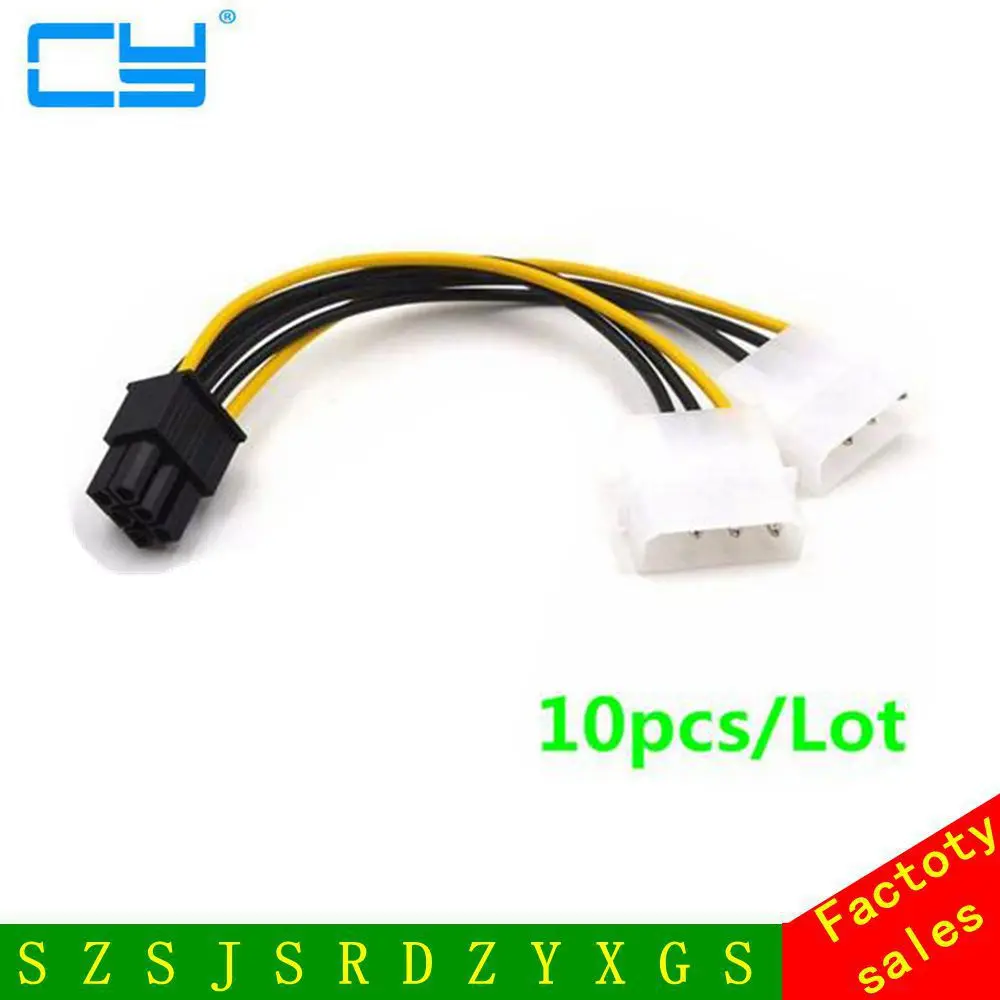 

10pcs 6 inch 2 x Molex 4 pin to 6-Pin PCI Express Video Card Pci-e ATX PSU Power Converter Cable - Molex to Pcie 6 pin Adapter