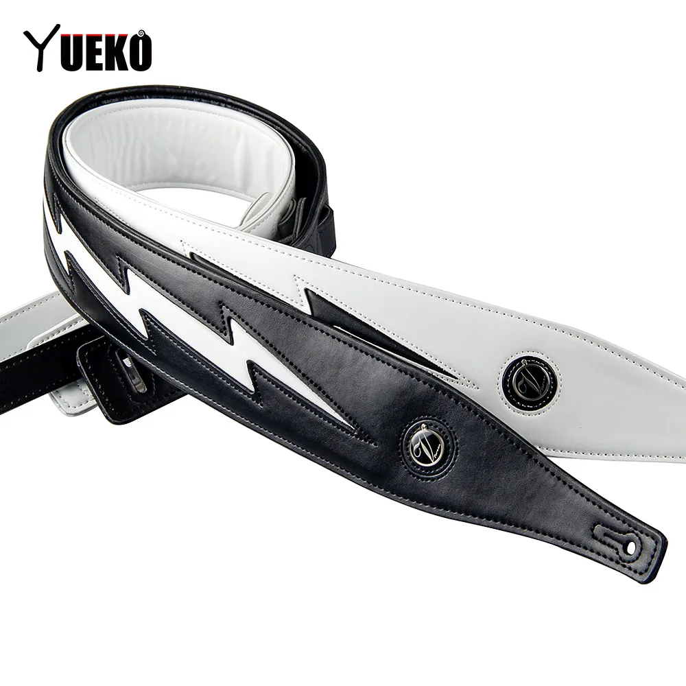 YUEKO Black White High Quality Leather Guitar Strap Unique Lightning Comfortable Acoustic Electric Bass Strap Guitar Accessories