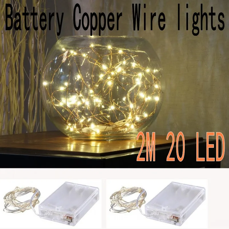 2 lots 20 LED Starry String battery Lights Fairy Micro LED Transparent Copper Wire for Party Christmas Wedding 9 colors