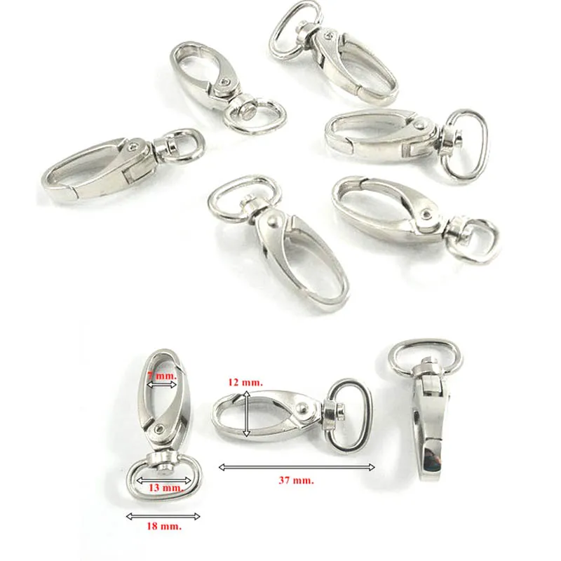 12x37mm Zinc Silver Tone Swivel Trigger Clips Snap Hook Lobster Clasps Decorations Findings 50 pcs