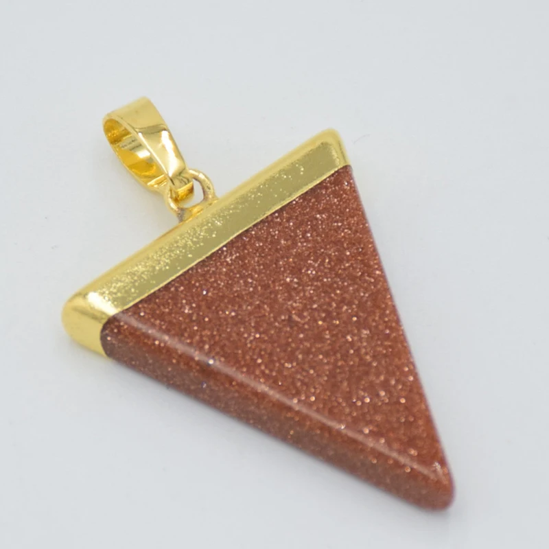 Fashion Charms Gold Color Plated Triangle Geometric Pendants Women Men Simple Natural Brown Sand Stone Pendant for Necklaces