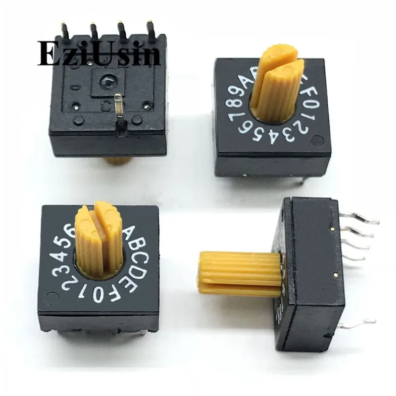 0-9 10  0-F 16 Rotary Coding Knob Switch DIP 5pins 8421C 7mm Shank 4:1 PCB  Switching 5p Black