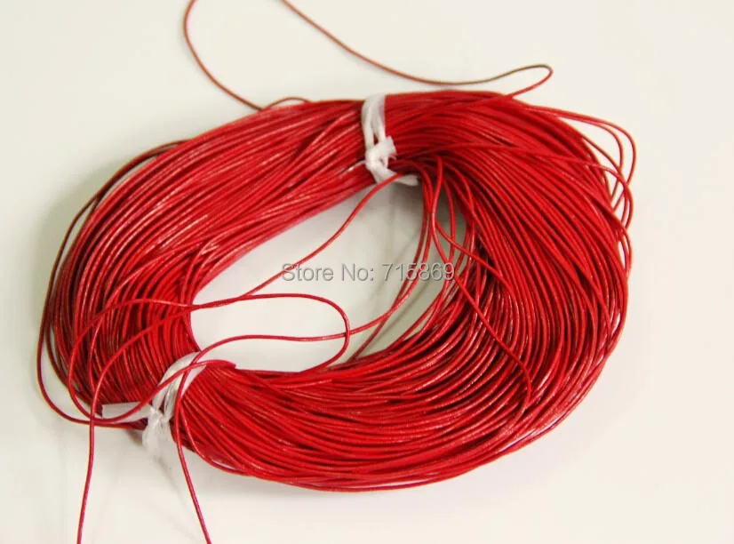 Free shipping 100 Meters 1mm Red  Round Genuine Leather Cord For DIY Bracelet and Necklace Rope