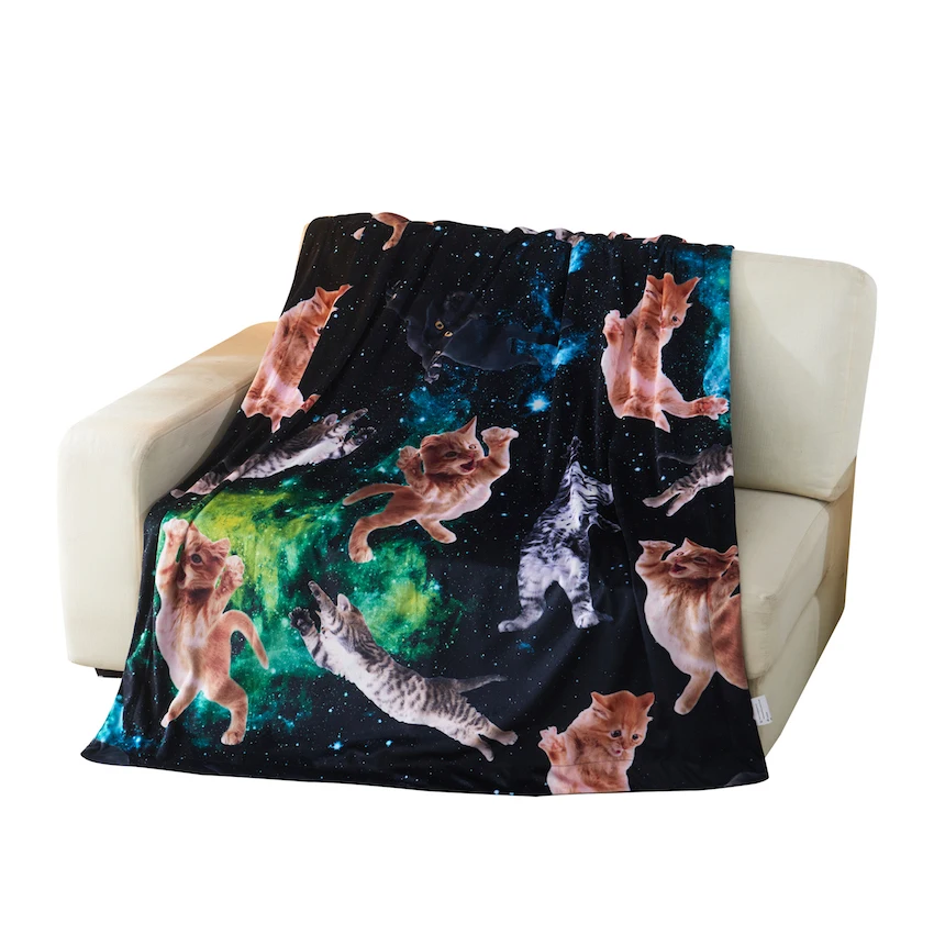 

6 designs of Galaxy Green Cosmic Kitten Throw Blanket TV blanket