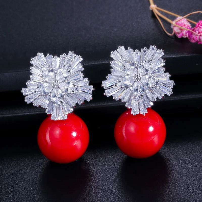 Boucles d'oreilles de mariée E027, bijoux de marque CZ, grande perle d'eau douce simulée, longue goutte d'eau, pour fête de mariage