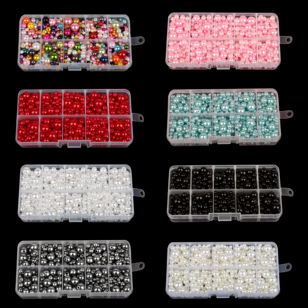 4/6/8/10mm Approx 750pcs/box Mix Size Colorful Pearl Imitation ABS Beads Kit Box Storage Craft For Jewelry Making Accessories