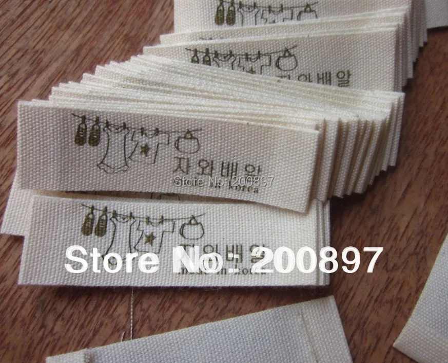 custom logo printed pure cotton clothing labels beige bottom colors separate cut and end folded 1000pcs lot