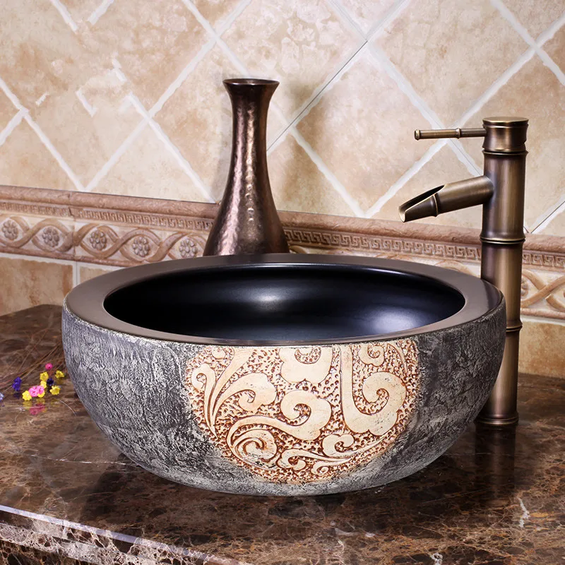 

Europe style chinese wash basin Jingdezhen Art Counter Top ceramic basin sink decoration bathroom sinks