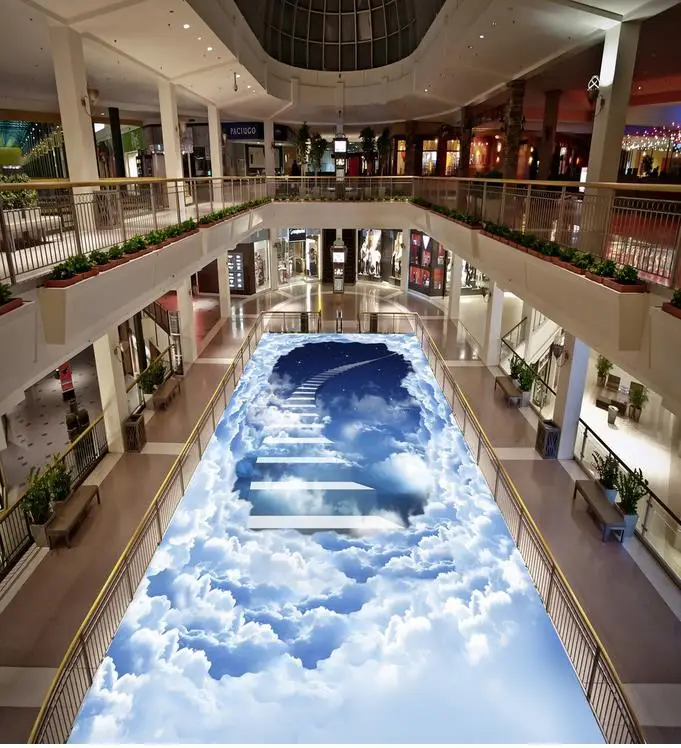 

Modern Custom 3D floor mural Star in the sky white clouds the stairs PVC floor sticker painting Murals