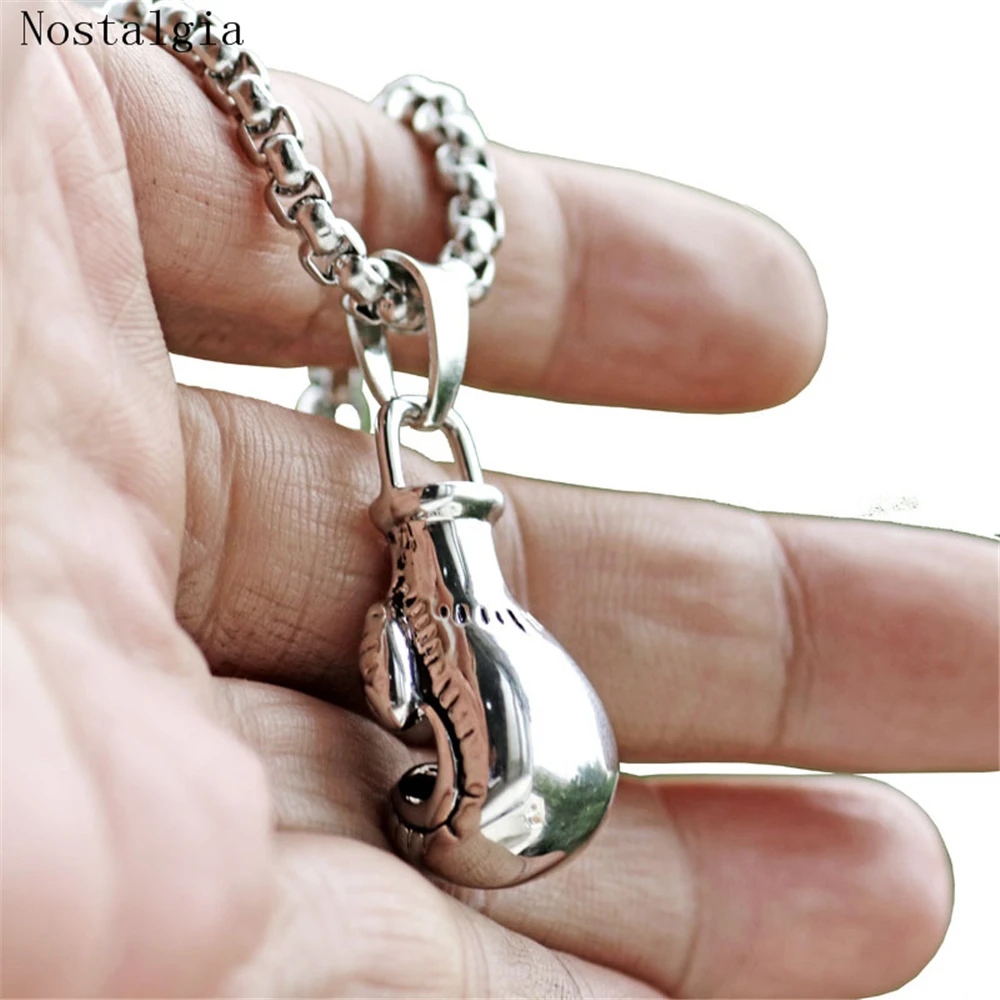 Stainless Steel chaiMuay Thai Boxing Glove Charm Pendant Necklace Gold-Color Sport Style Gym Athlete Statement Necklace Men gift