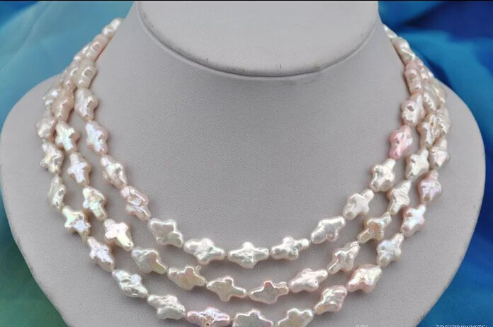 

50"14mm white pink Cross freshwater pearl necklace