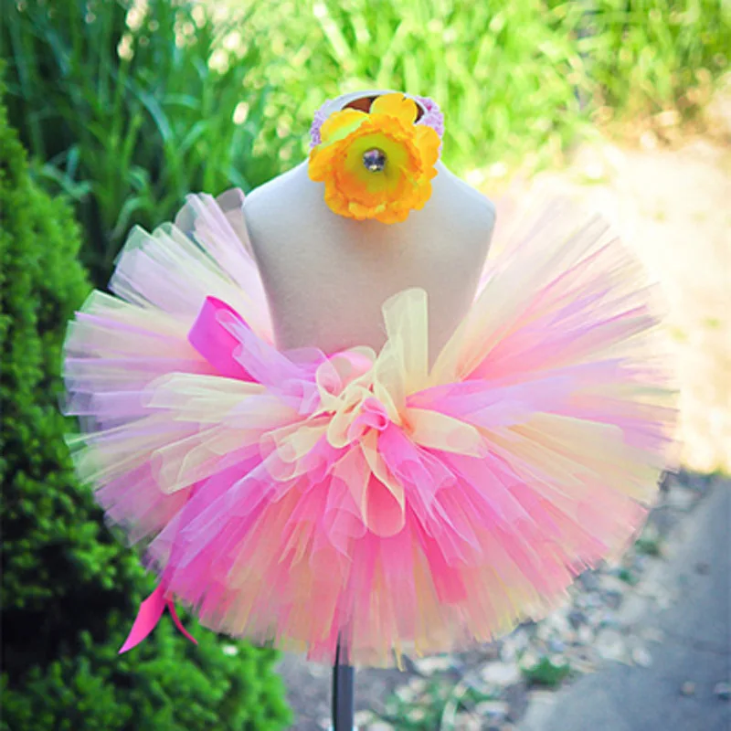 Colorful Baby Girl's Tutu Skirts Infant Fluffy Tulle Tutus Pettiskirts with Peony Flower Headband Set Kids Birthday Party Skirts