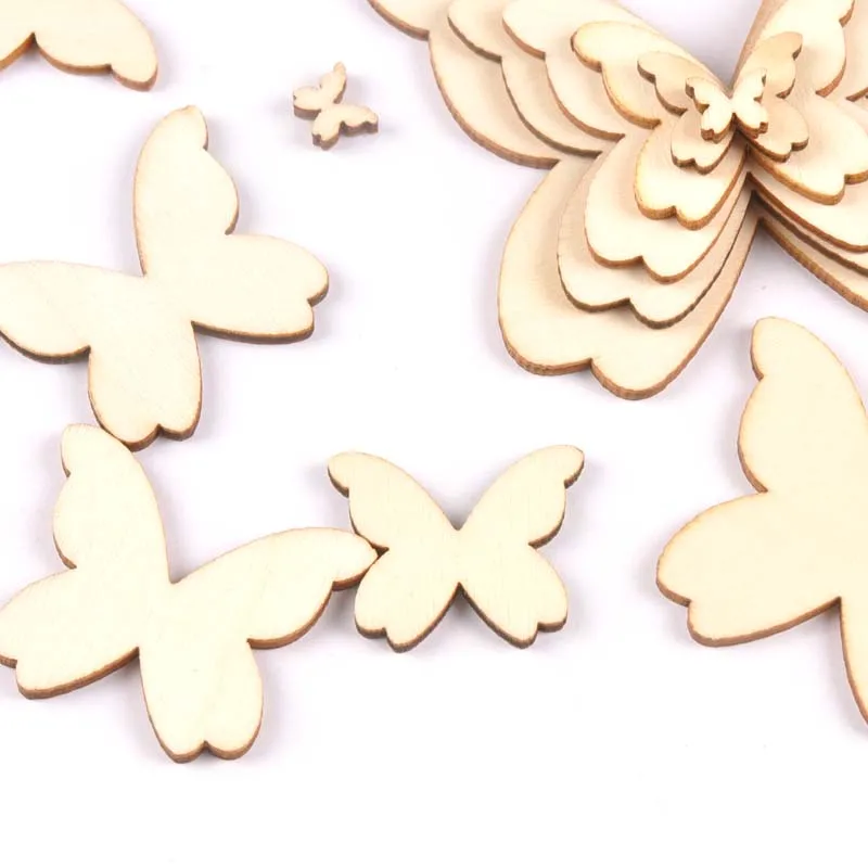 Mixed Butterfly Wood Slices DIY Crafts Handmade Accessories Unfinished Wooden Charms Pendant Home Decor Arts 10-80mm M1963