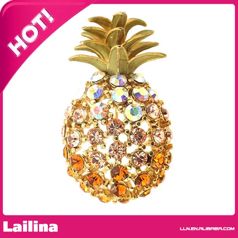 

Multicolor Gold Plated Pineapple Crystal Pin Brooch