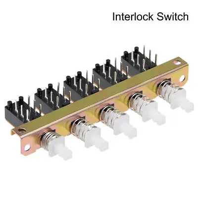 Interlock Push Button Switch Piano Type DPDT 6 Pin 5 Row