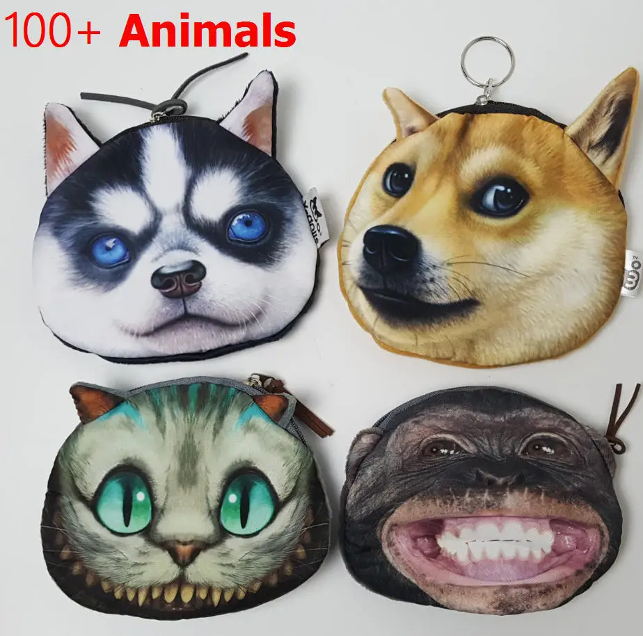 Coin Purse  Full Catalog animal 3D printed pattern New unusual dog purse factory wholesale Pug fabric pouch children's purse