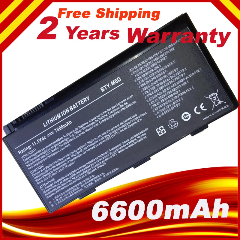 

6600mAh laptop battery For MSI BTY-M6D E6603 GT60 GT660 GT660R GT663 GT663R GT670 GT680 GT680DX GT680DXR GT680R