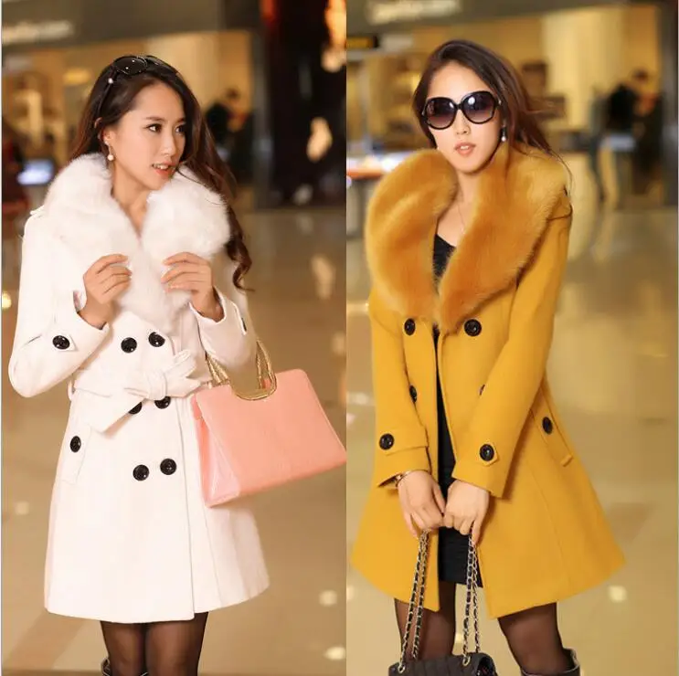 High-quality woolen coat women\'s long section 2018 winter Korean women\'s hair collar woolen coat double-breasted coat DF01