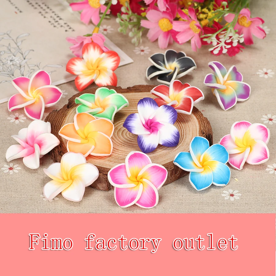 10 Uds. De cuentas de flores de Plumeria Frangipani Rubra de arcilla polimérica de 30mm para vacaciones, joyería hawaiana, collar, broche, suministro para hacer sombreros