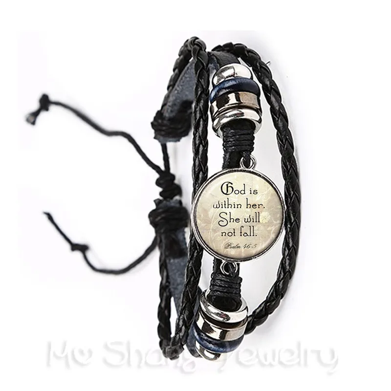 Scripture Jewelry Christian Quote Leather Bracelet Bible Faith Quote Jewelry Black/Brown Spiritual Bangle Psalm Gift