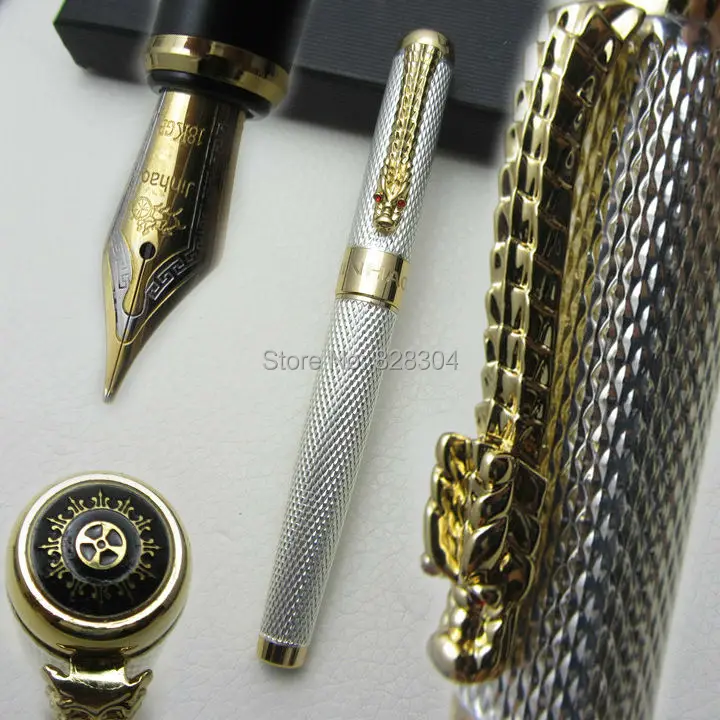 

Jinhao high quality silver noble dragon medium nib fountain pen feel heavy wholesale free shipping